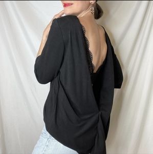 COS open back blouse top black cupro draped asymmetrical 1/2 sleeves L